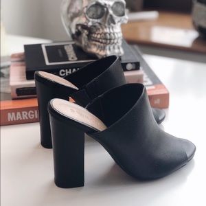 Black Leather Heeled Mules